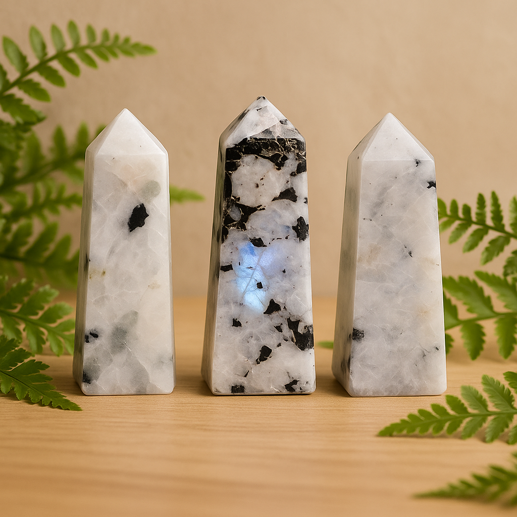 5cm Rainbow Moonstone Crystal Tower Point Obelisk