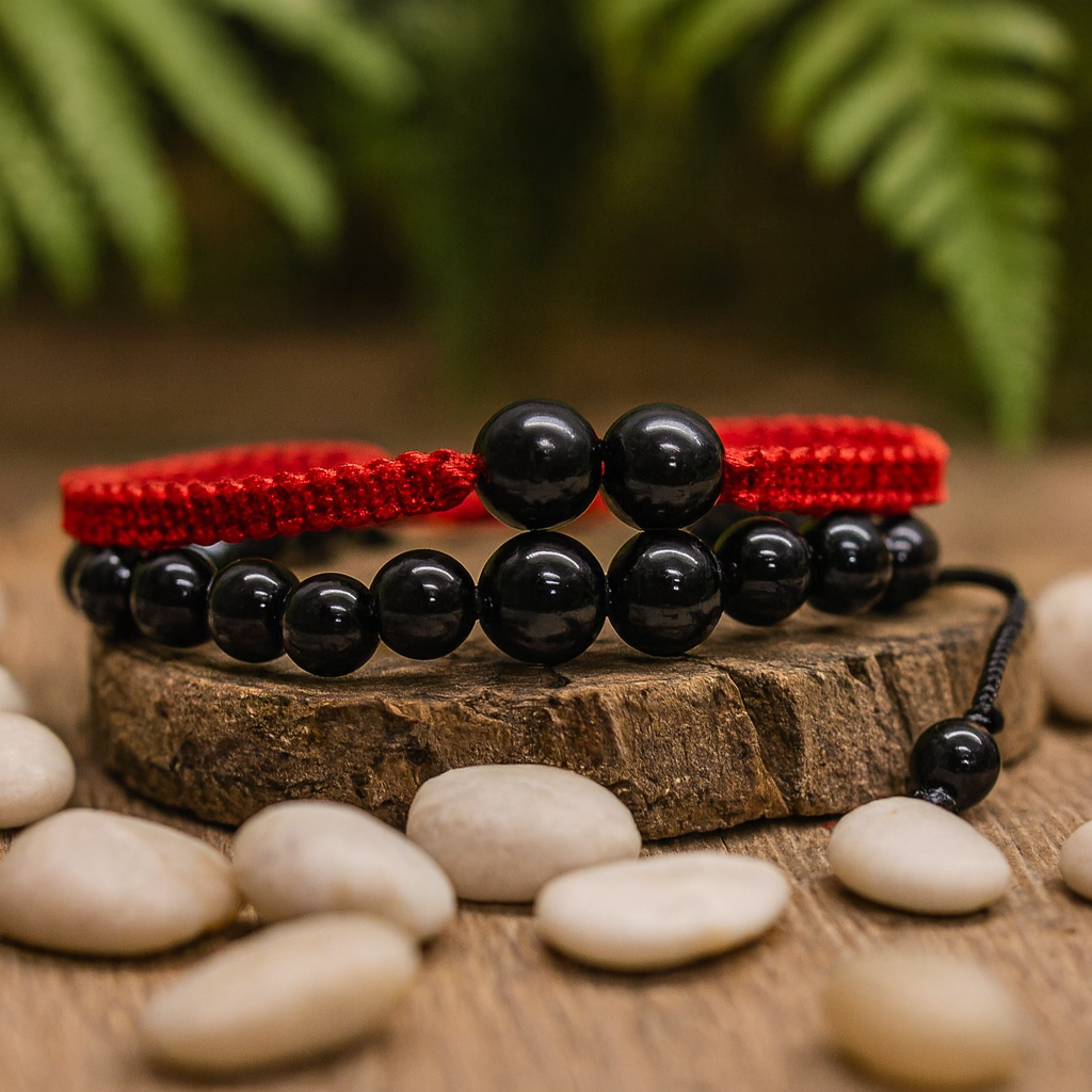 Set de 2 brățări cu mărgele din agat negru
