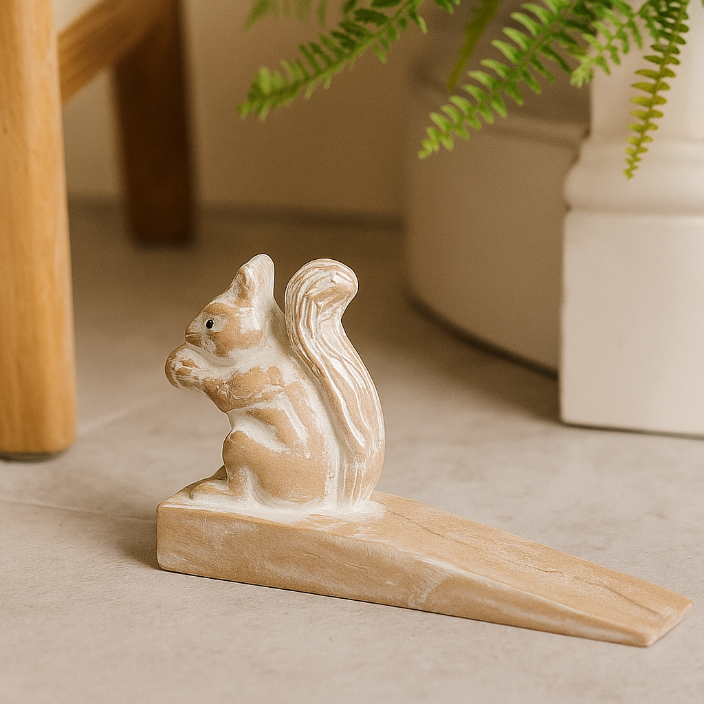 Batente de Porta de Madeira Esquilo Entalhado à Mão