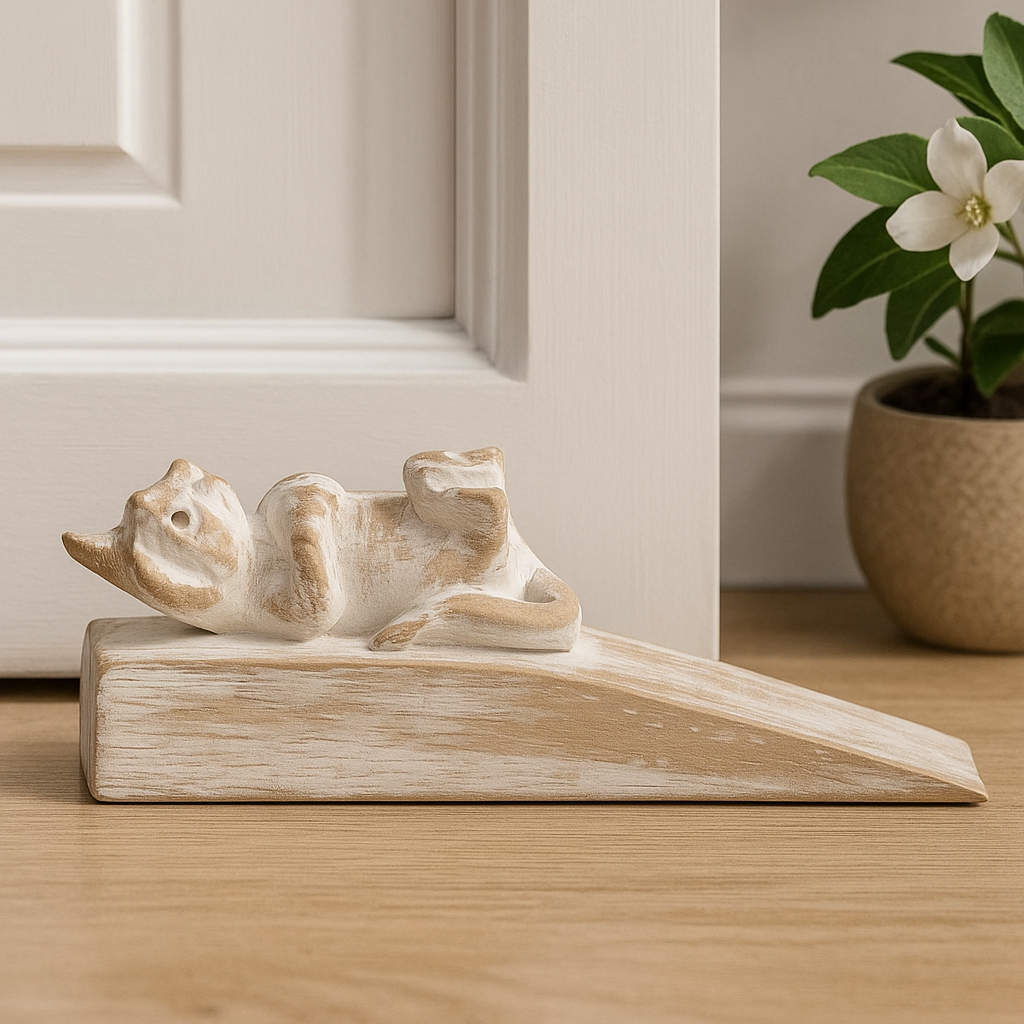 Deurstop Houten Met De Hand Gesneden Katje