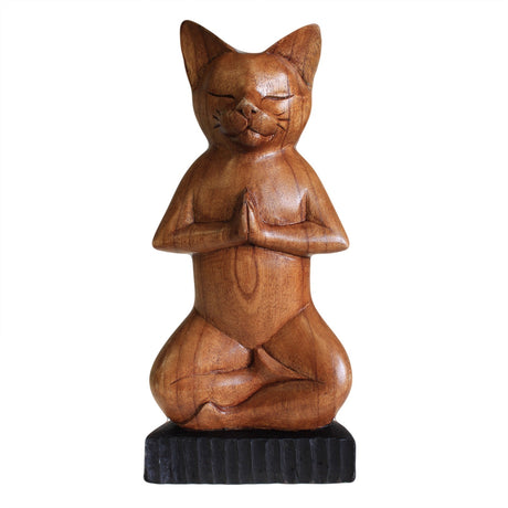 Yoga Kat Figurine, Lotusstilling Håndskåret