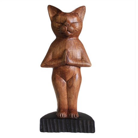 Figurina Gatto Yoga Intagliata a Mano in Piedi