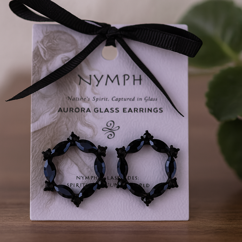 Jet Black Vintage Glass Hoop Earrings