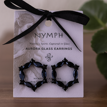 Jet Black Vintage Glass Hoop Earrings