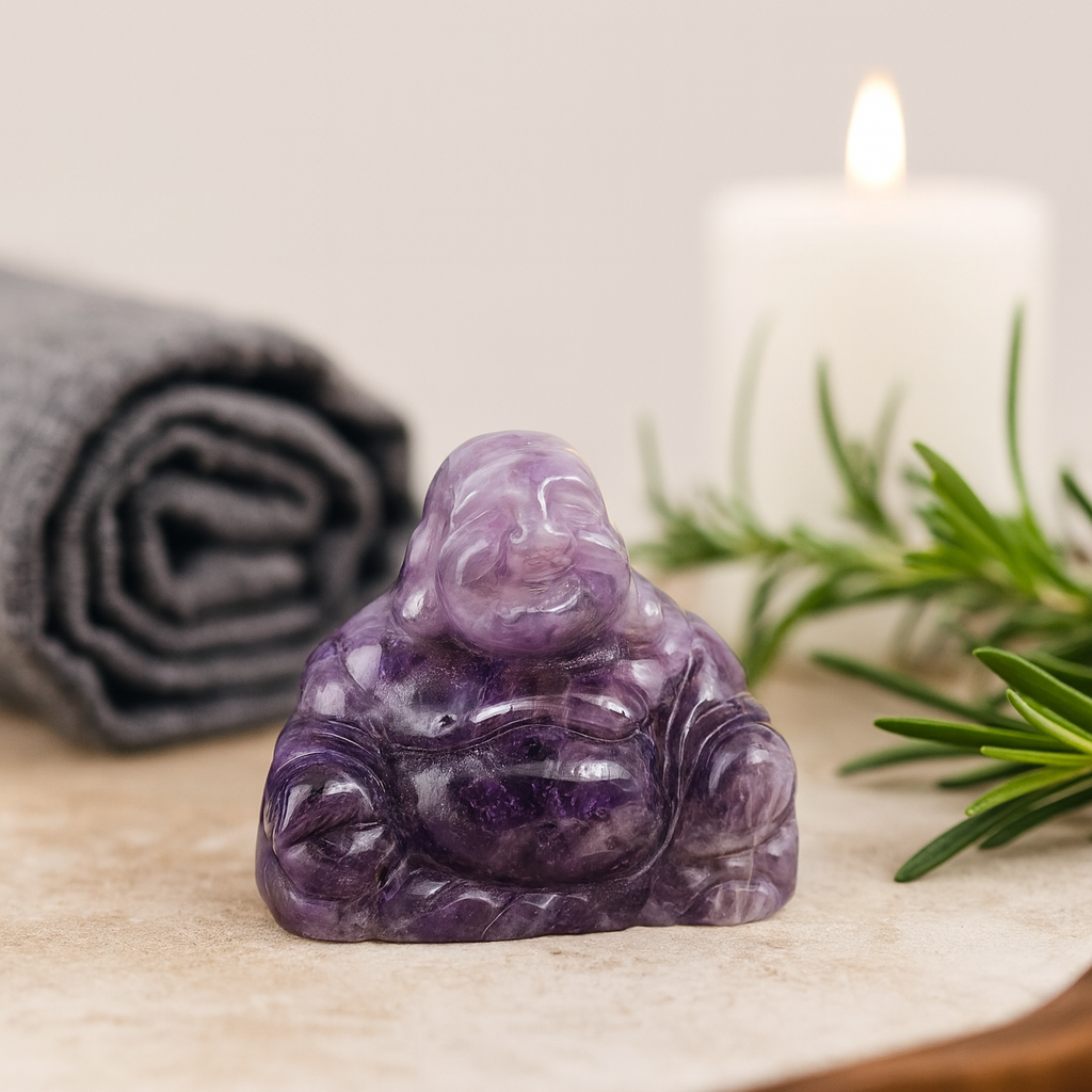 Amethyst Buddha vyrezávanie 50x40x20mm