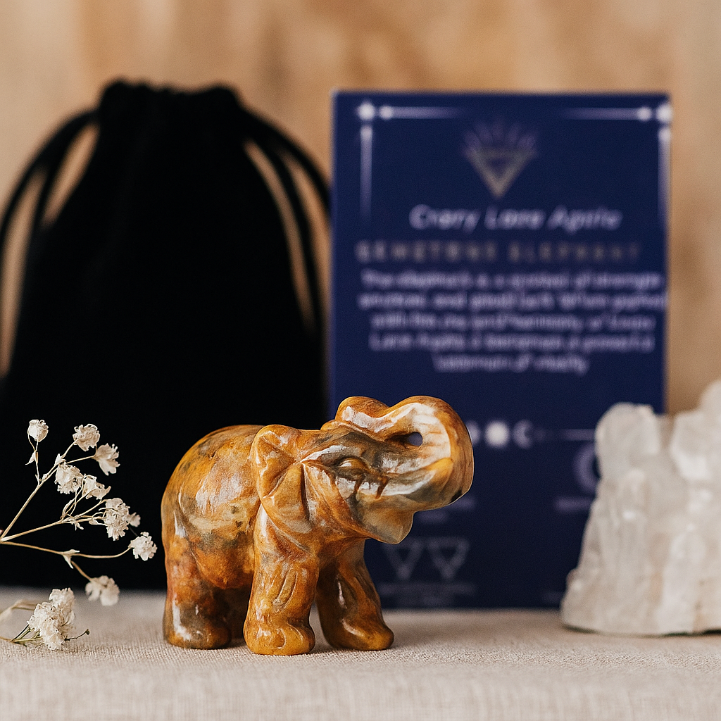 Figura de elefante de ágata con encaje loco (50 x 35 x 25 mm)