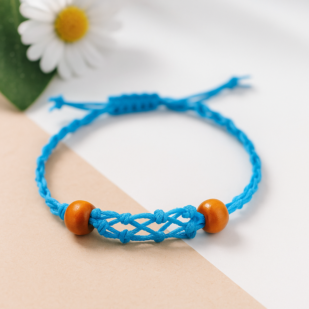 Náramek z drahokamu na šňůrce, nastavitelný modrý