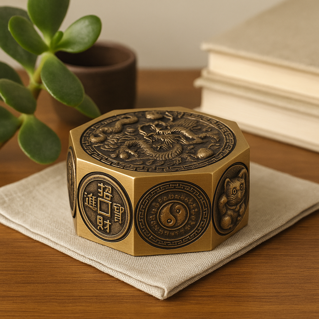 Feng Shui Bagua Dragon Lucky Cat Trinket Box