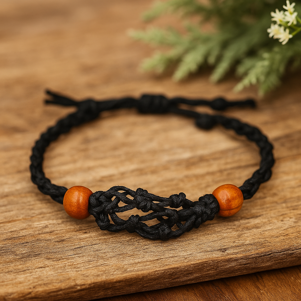 Náramek z drahokamu, nastavitelný černý šňůrkový