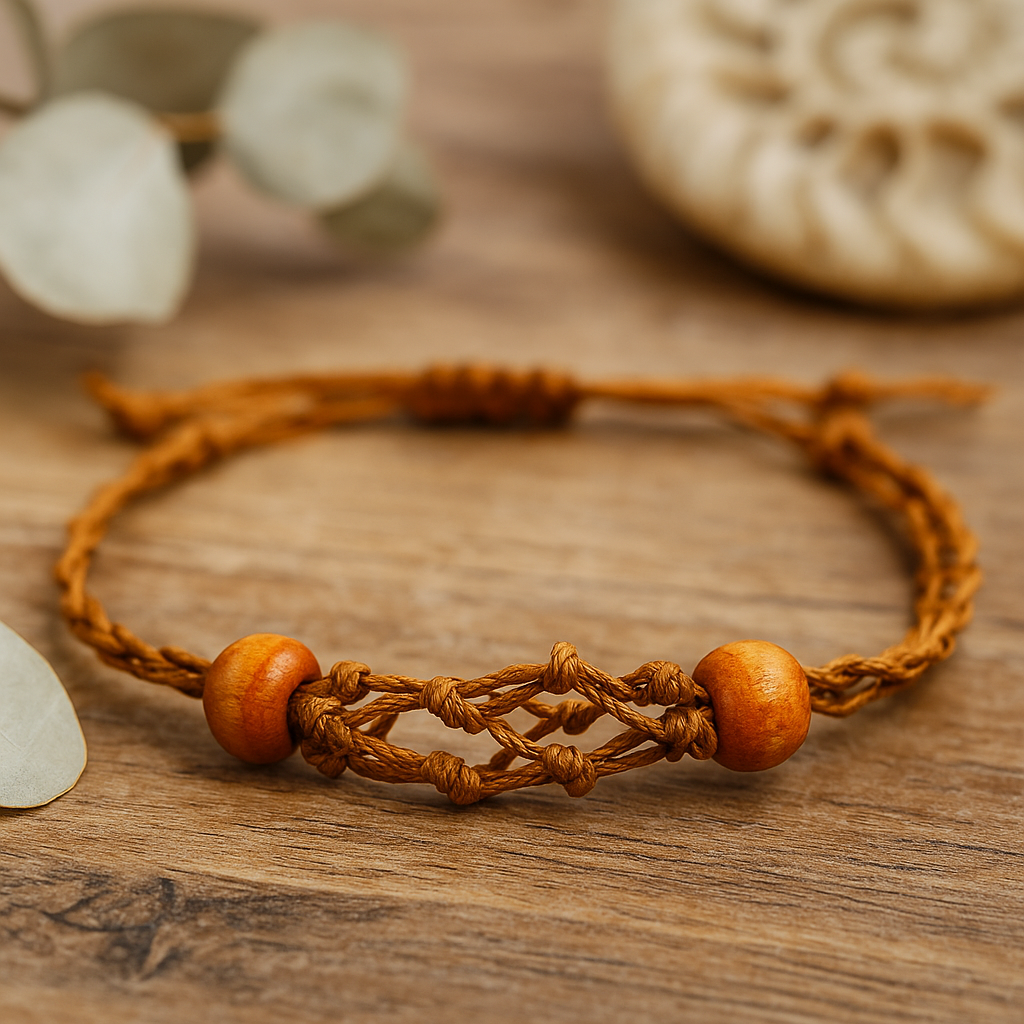 Náramek z drahokamu, hnědý nastavitelný šňůrkový