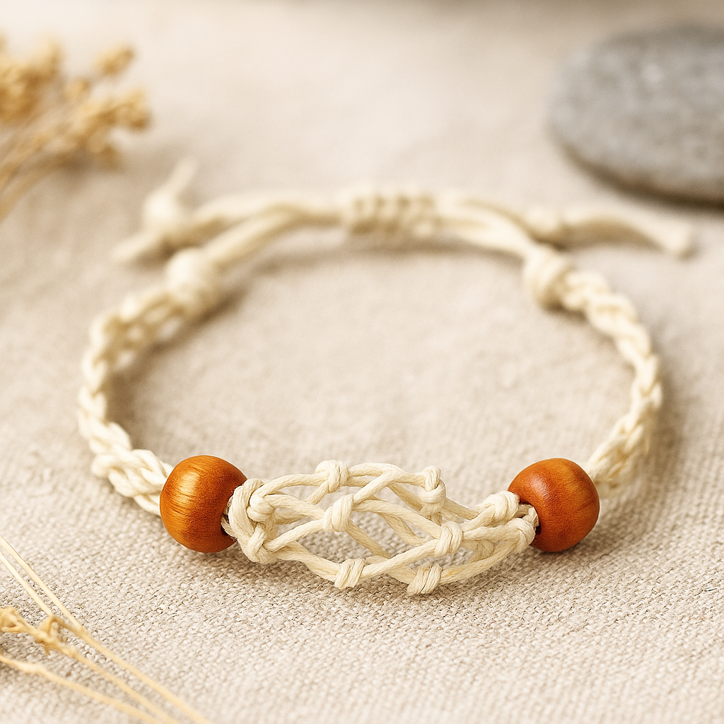 Náramek z drahých kamenů s nastavitelným šňůrkovým zapínáním, přírodní, 7,8-11 palců