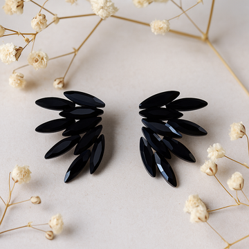 Jet Black Iridescent Angel Wing Stud Earrings