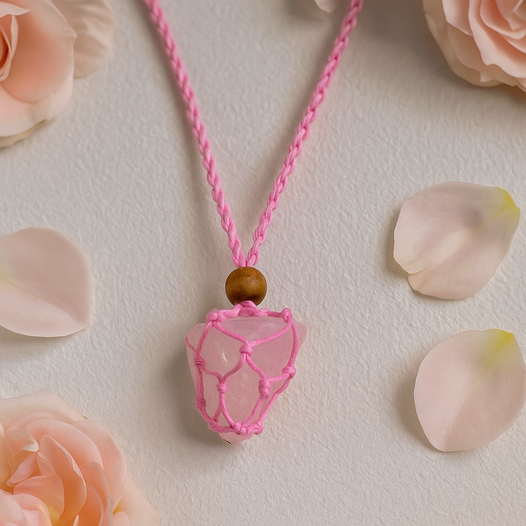 Šnúrka na náhrdelník s drahokamom, ružová nastaviteľná makramé