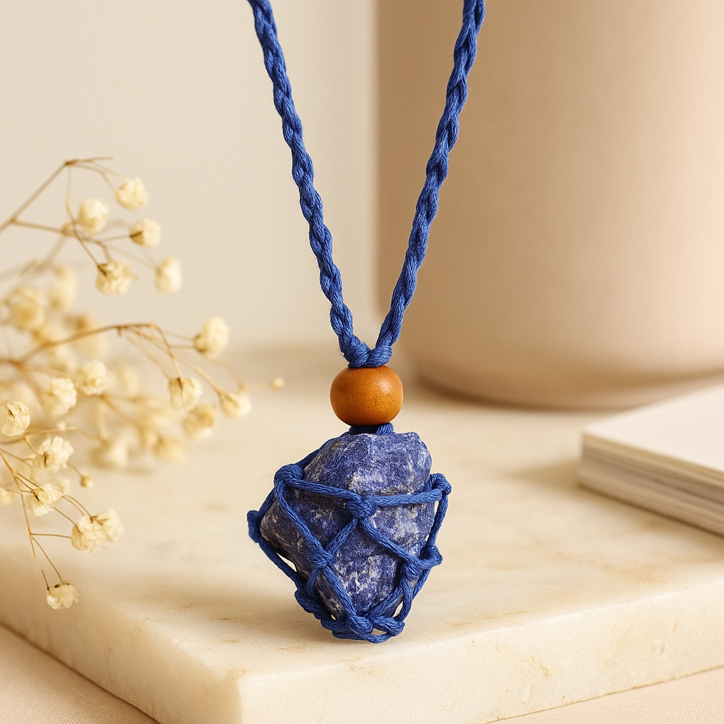 Náhrdelník s drahokamem, námořnicky modrý, nastavitelná délka