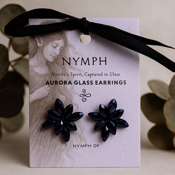 Jet Black Vintage Glass Flower Stud Earrings