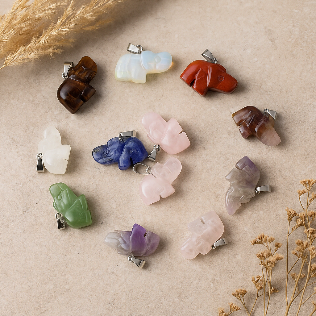 Gelukssteen Olifant Hangers Diverse Set van 12