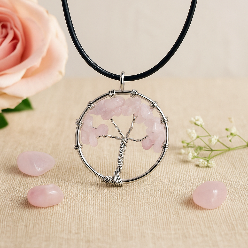 Tree of Life Rose Quartz Pendant
