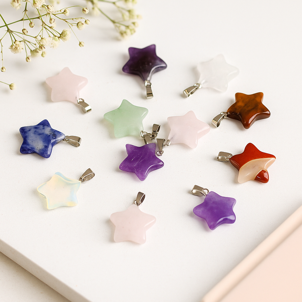 Edelsteen Ster Hangers Assorti 20x6mm Set van 12