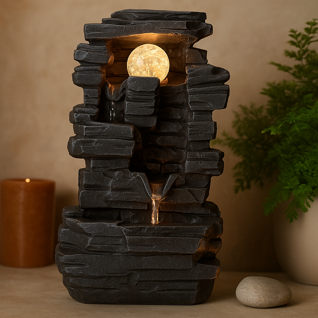 Masaüstü Su Fıskiyesi 35cm Kaya Kristali Topu