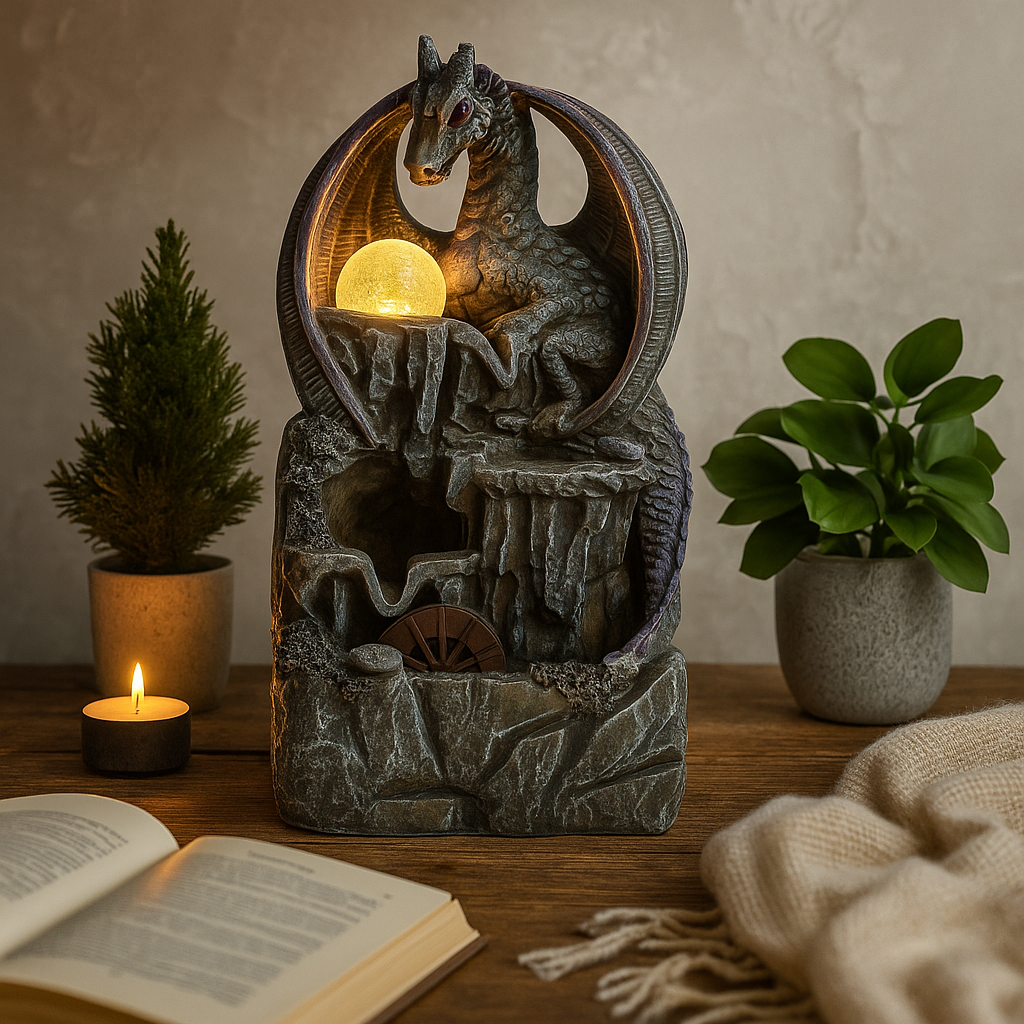 Masaüstü Çeşme Ejderha 35cm Kristal Top Su Çarkı