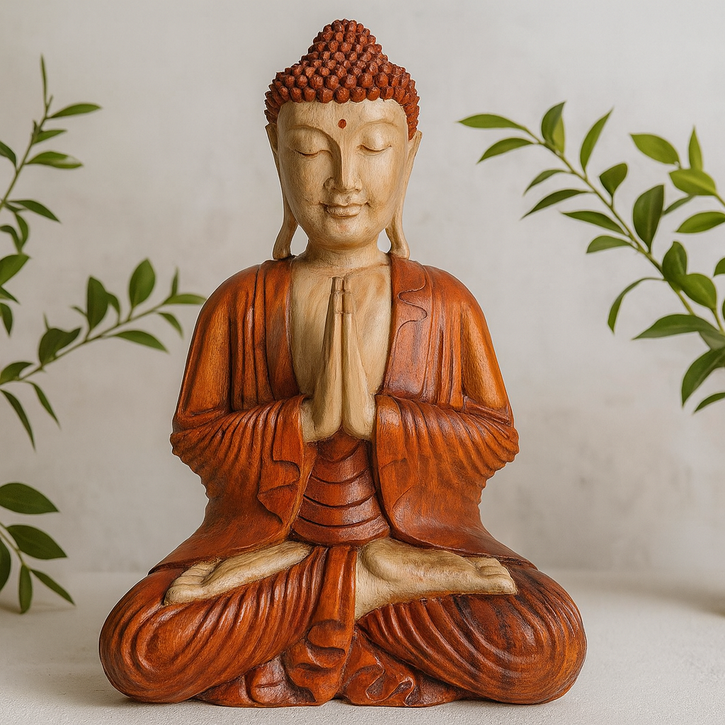 Statuie Buddha sculptată manual din lemn de suar 60cm
