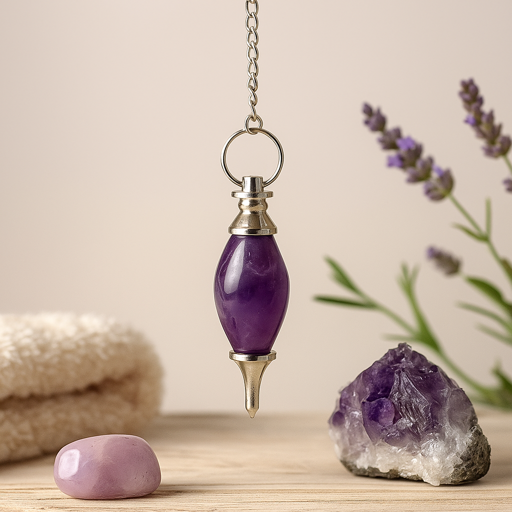 Péndulo de cristal de amatista con forma de lingam
