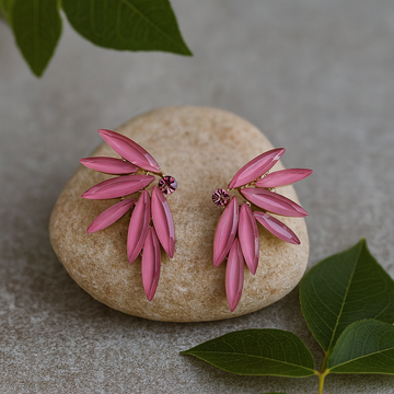 Vintage Pink Glass Floral Stud Earrings