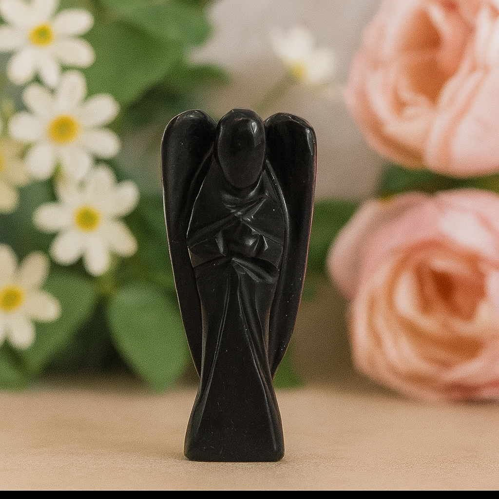 Figurina Înger din Agat Negru Sculptată Manual