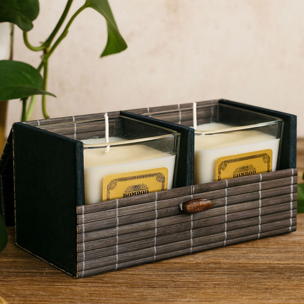 Bambusz gyertyadoboz dupla lécezett