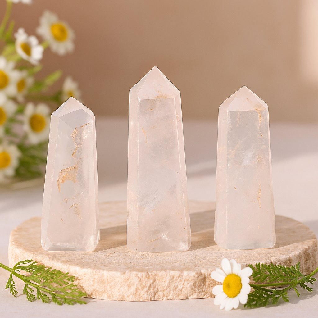 Hand-Carved Clear Quartz Crystal Obelisk Tower 3.5–5cm