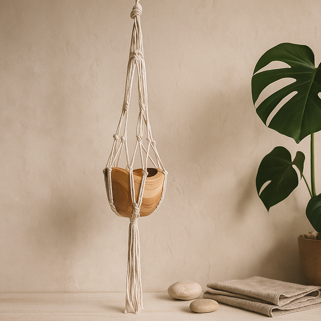 Macrame Pot Holder Beige 75cm