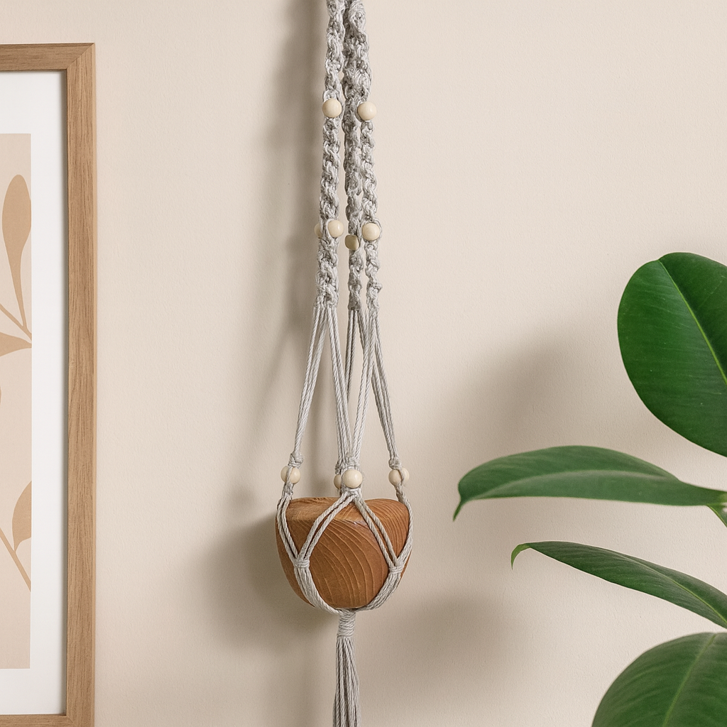 Makramé držák na květináč s korálky béžový 1 metr