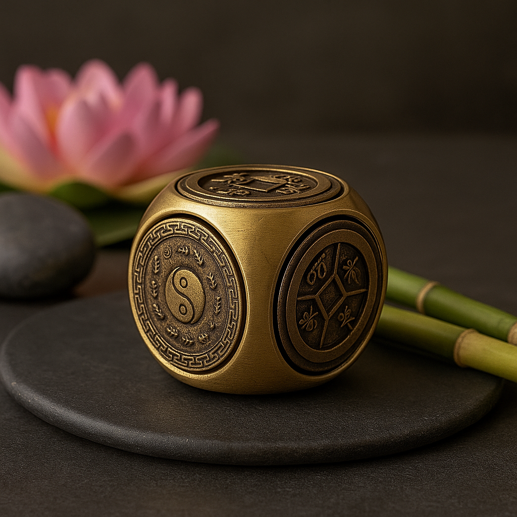 Solid Brass Feng Shui Yin-Yang Zodiac D6 Dice
