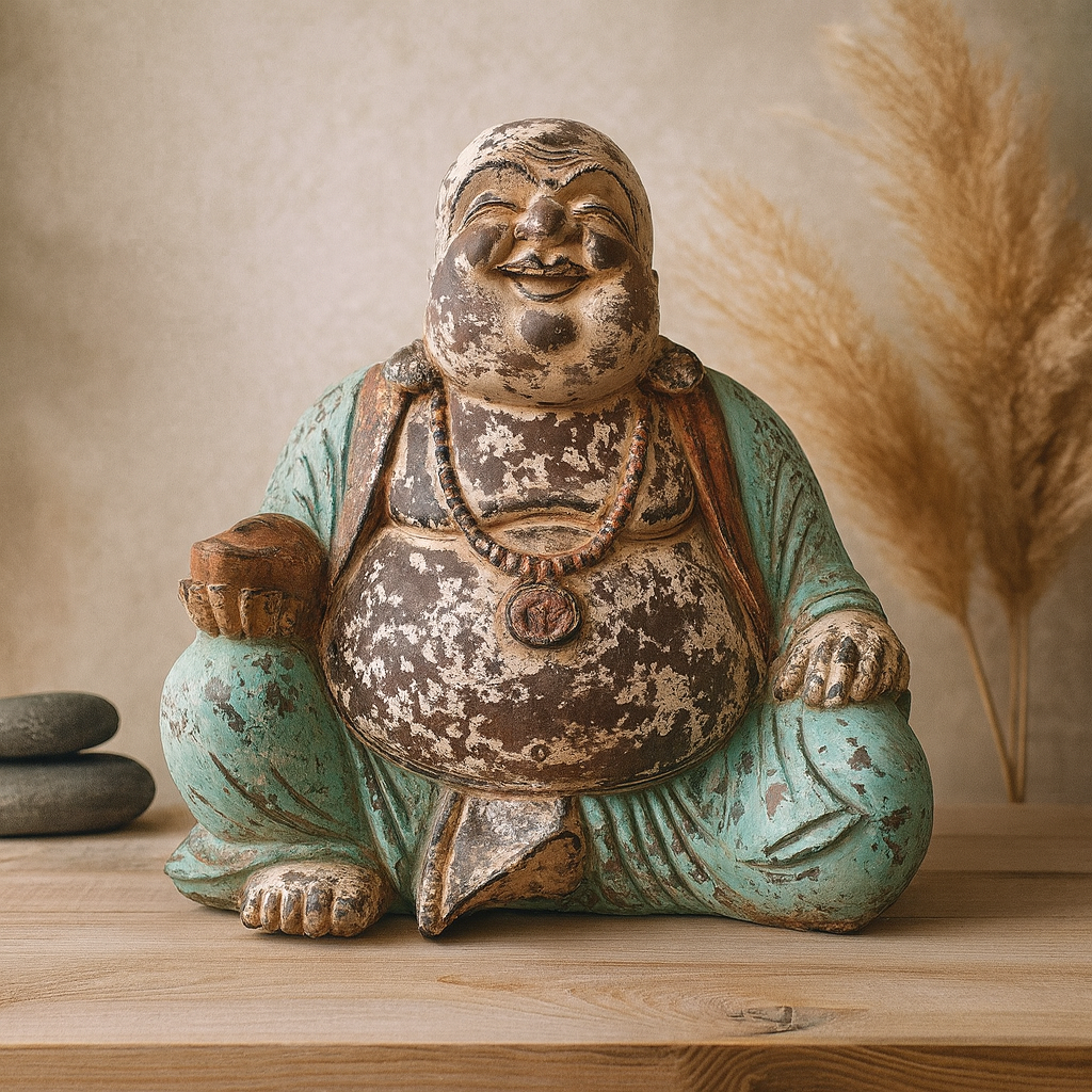 Happy Buddha Statue Vintage Hand Carved Mint 40cm