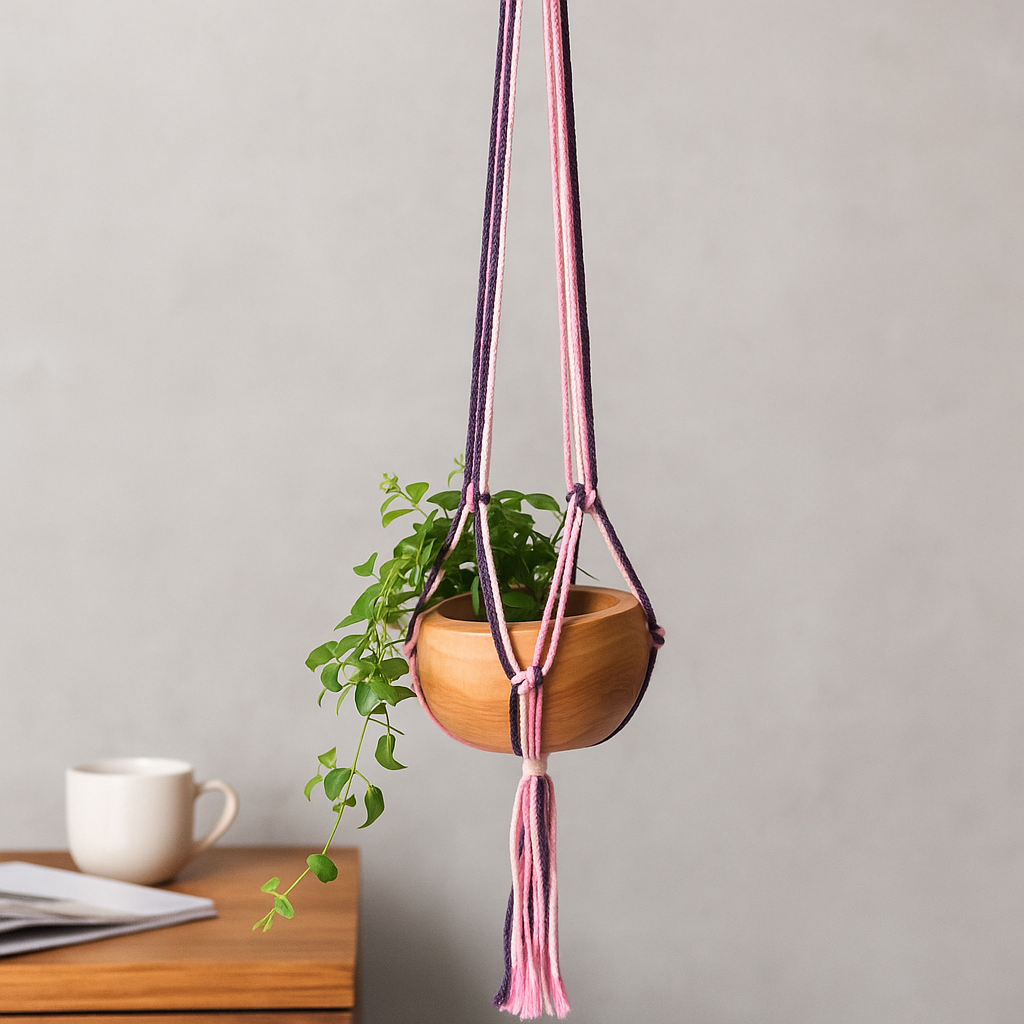 Suporte de Vaso em Macramé Tons Pastel Vaso Médio