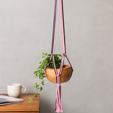 Macrame Pot Holder Pastel Tones Medium Pot