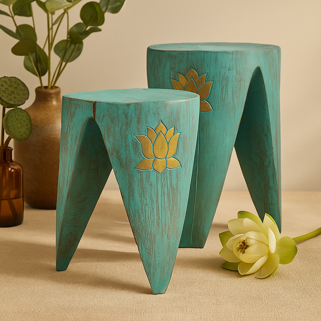 Σετ Τραπεζιών Σκαμπό 2 Τεμαχίων Μεγάλο Τουρκουάζ Με Ενσωμάτωση