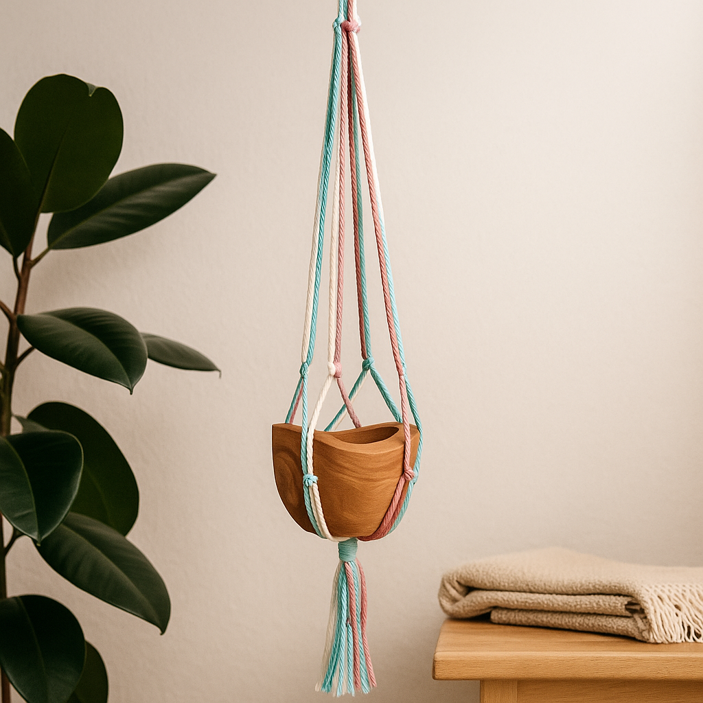 Macramé Växtupphängning Pastelltoner För Medelstora Krukor