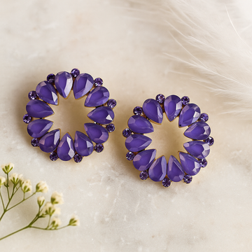 Vintage Lavender Glass Halo Stud Earrings