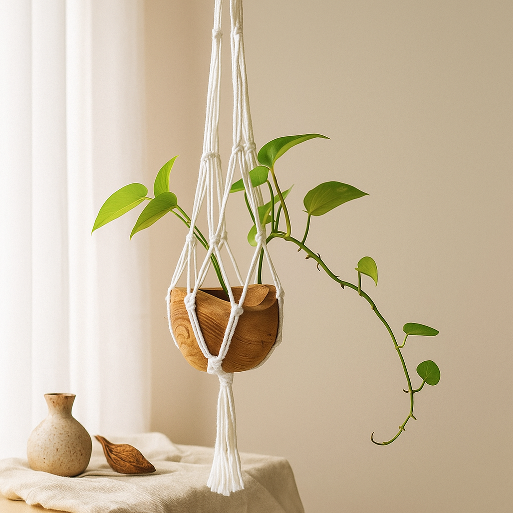 Makramé závěs na rostliny přírodní pro střední květináče