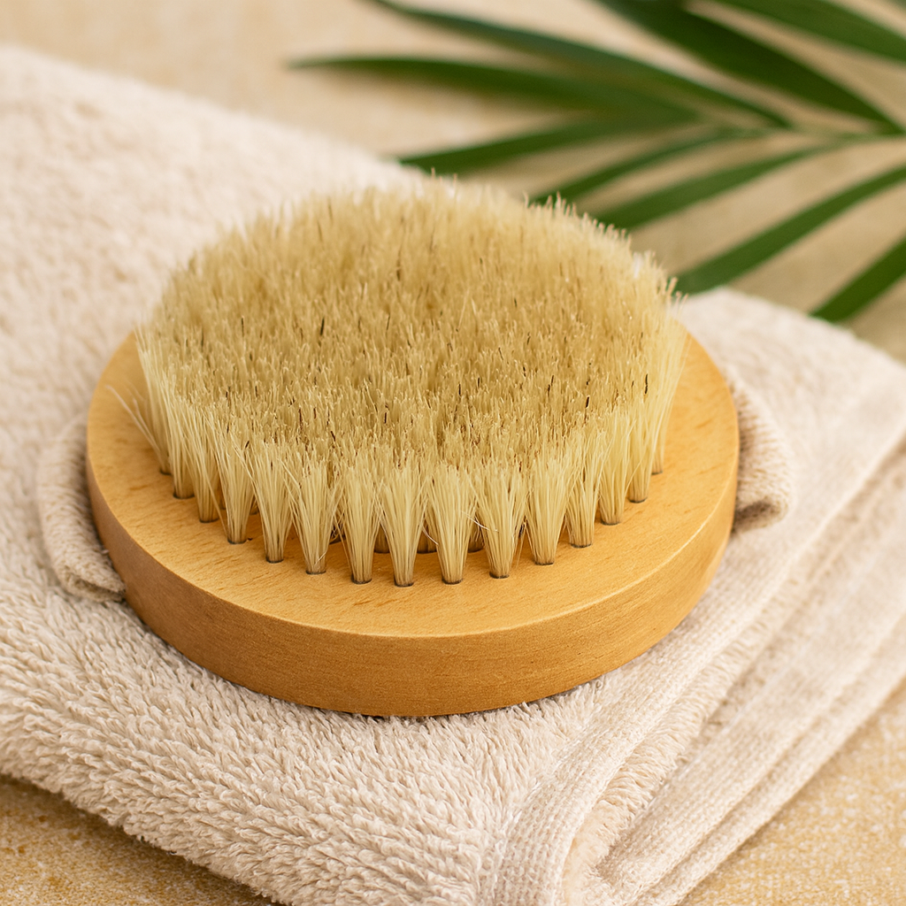 Exfoliërende lichaamscrubborstel met handgreep