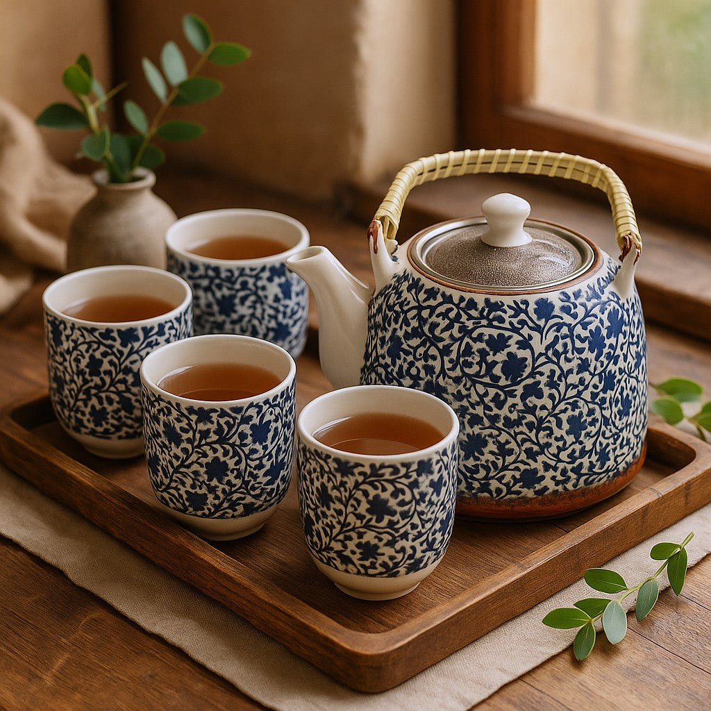 Teapot Set, Blue Pattern