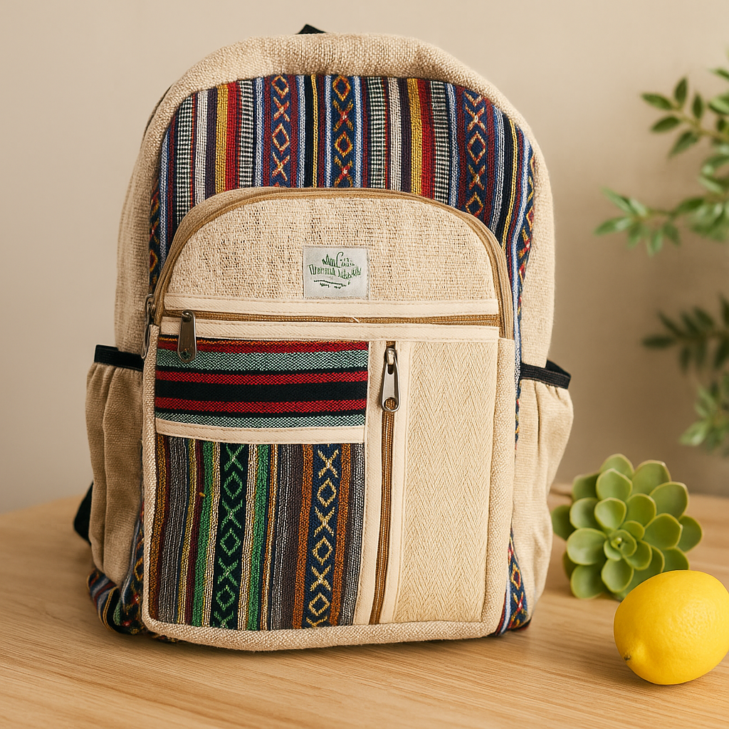 Batoh z konopné bavlny s přímými zipy