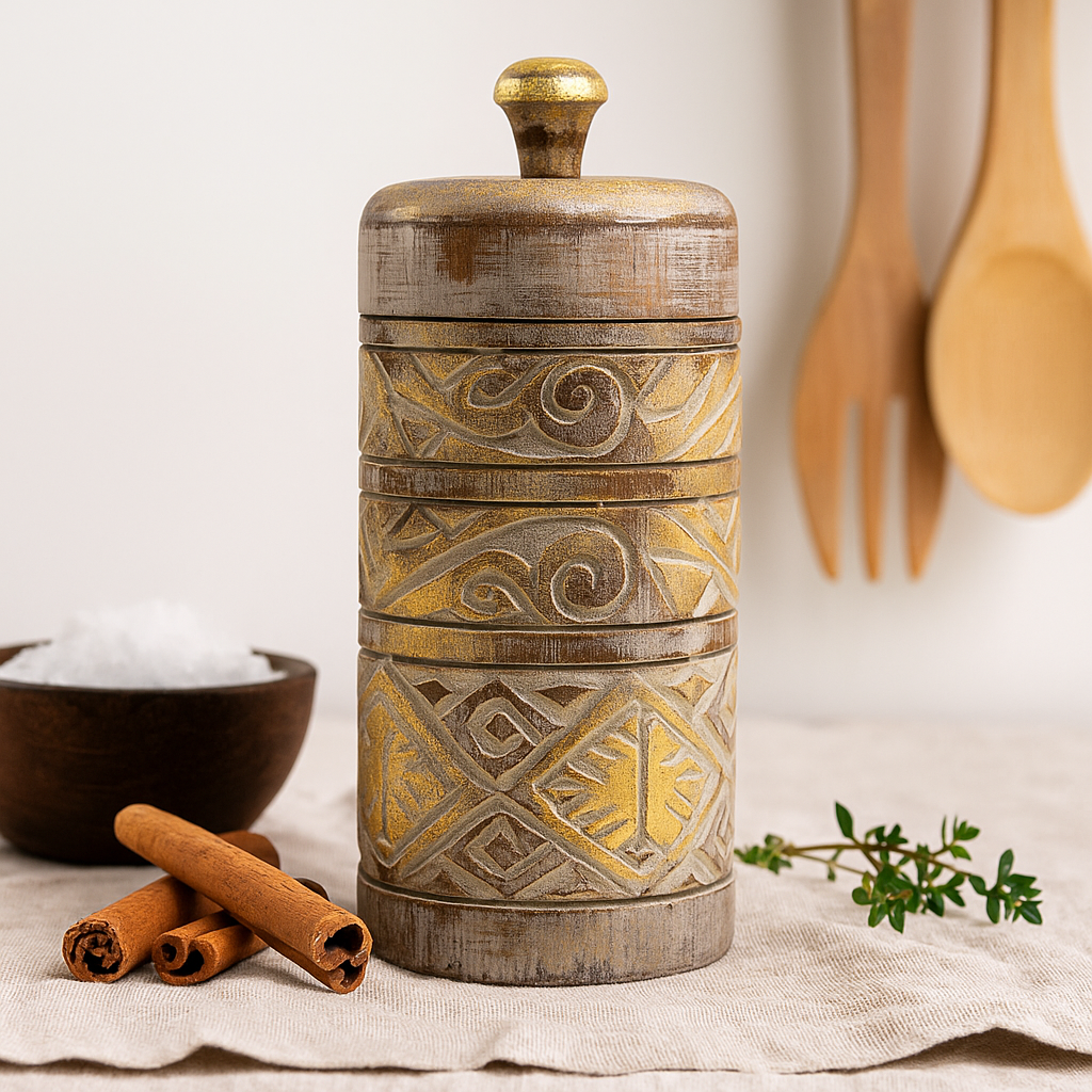 Декоративен висок дървен контейнер, бял и златен