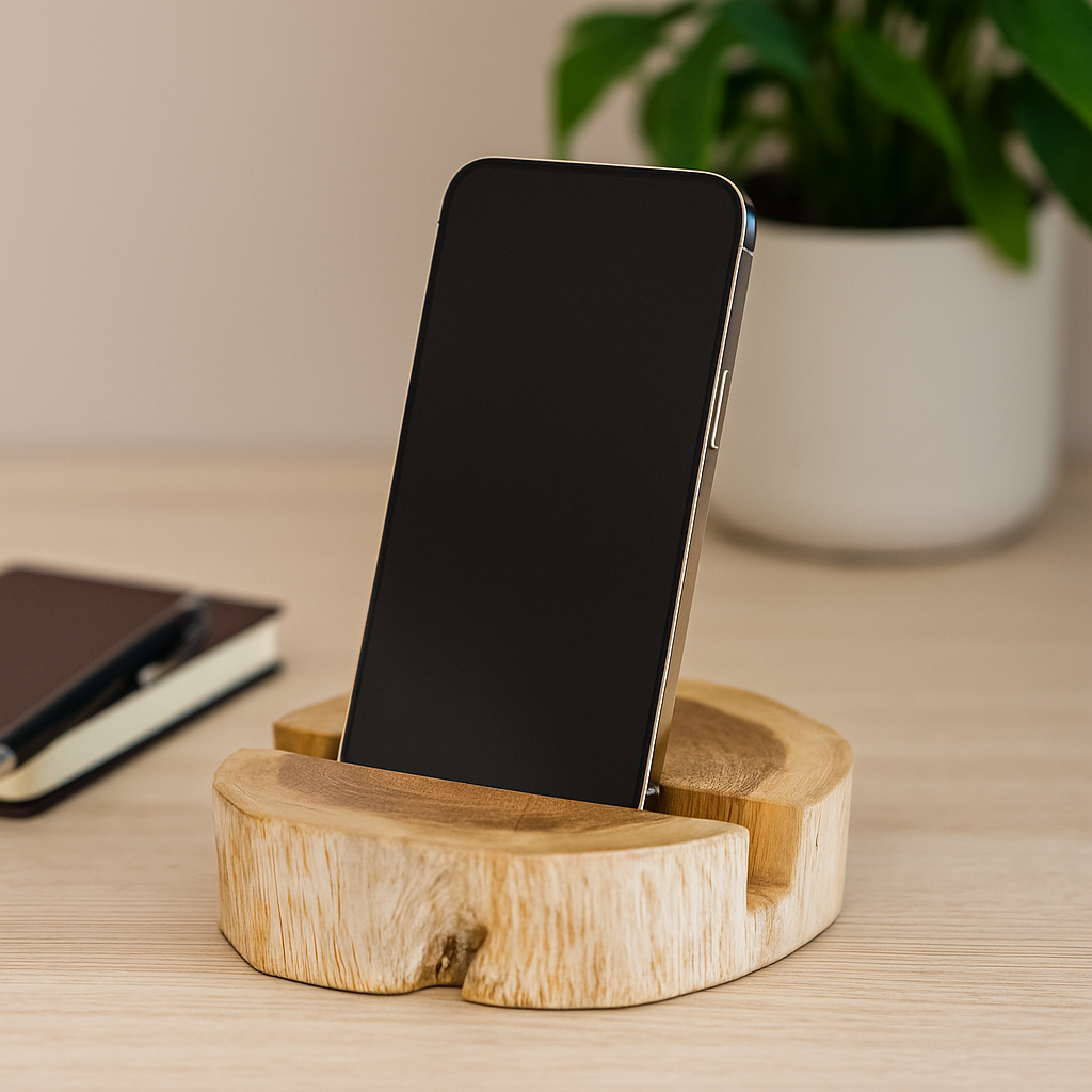 Wood Phone Holder, Gamal Whitewash