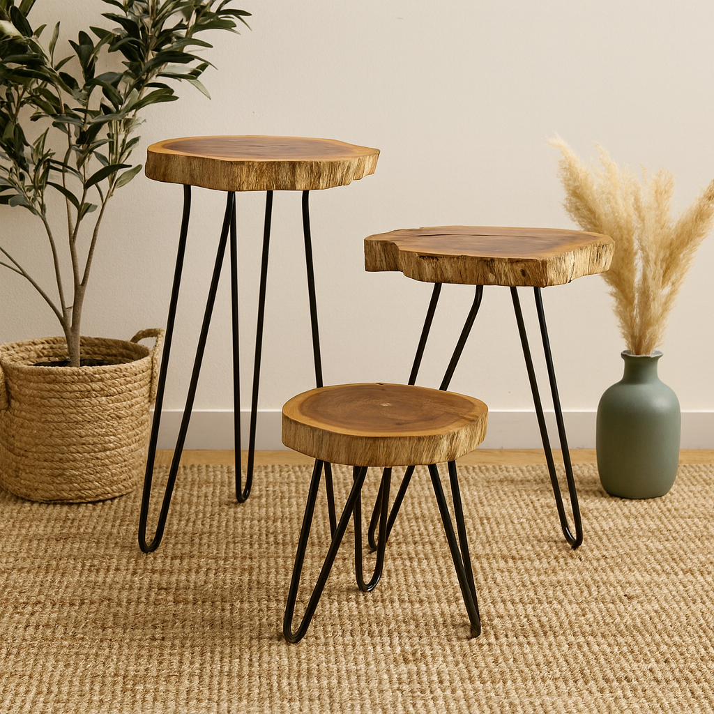 3er-Set Pflanzenständer aus Gamal-Holz - Weiß getüncht