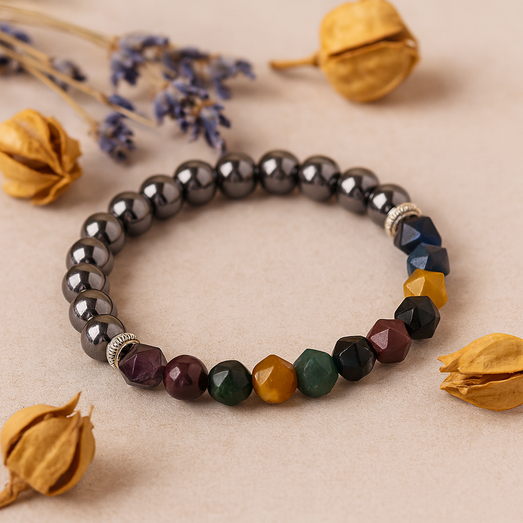 Pulsera magnética con piedras preciosas facetadas de arcoíris