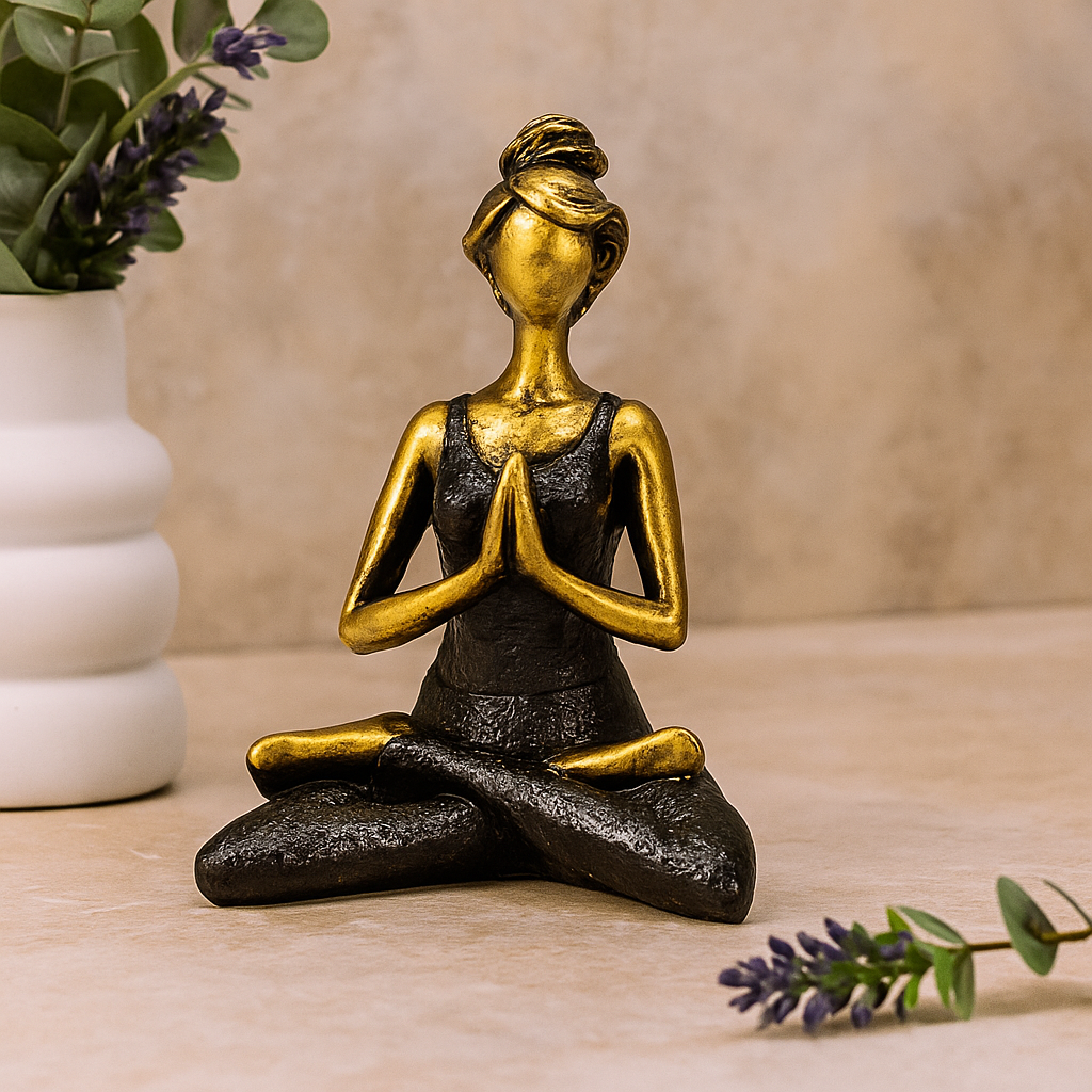 Figura de mujer yoga de bronce y negro de 24 cm