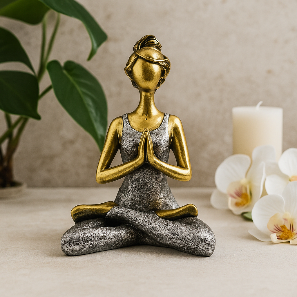 Yoga Kvinde Figur Bronze og Sølv 24cm