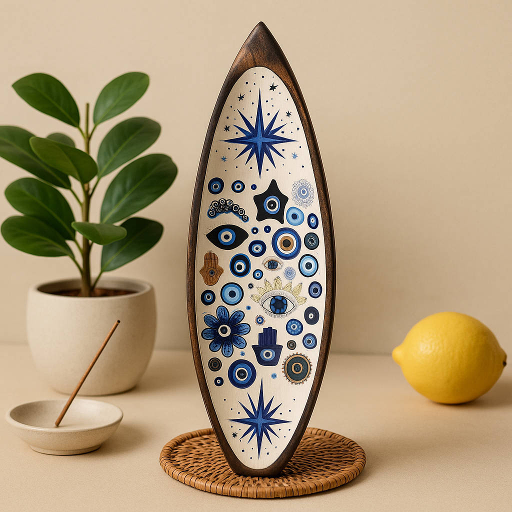 Evil Eye Nazar Enamel Incense Burner Mango Wood